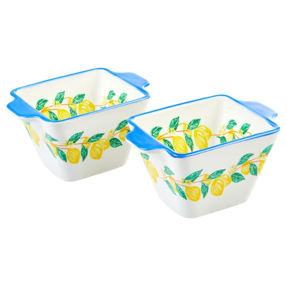 Blue-Trim Lemon Ceramic Baking Dishes (Set of 2)